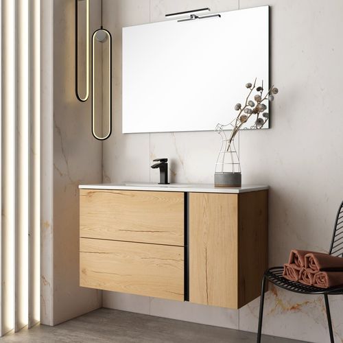 Meuble De Salle De Bain 80 Cm Vasque Déportée - 2 Tiroirs - Prado - Roble (chêne Clair)