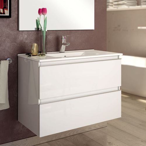 Meuble De Salle De Bain 80cm Simple Vasque - 2 Tiroirs - Sans Miroir - Balea - Blanc