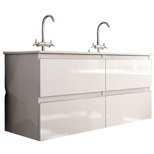 Meuble De Salle De Bain 120cm Double Vasque - 4 Tiroirs - Sans Miroir - Balea - Blanc