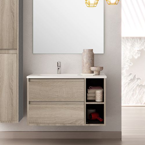 Meuble De Salle De Bain 80cm Vasque Déportée - Sans Miroir - Olympe - Cambrian (chêne)