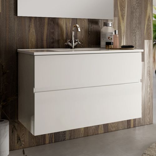 Meuble De Salle De Bain 80cm Simple Vasque - 2 Tiroirs - Sans Miroir - Mig - Blanc
