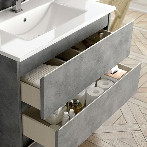 Ensemble Meuble De Salle De Bain 80cm Simple Vasque + Colonne De Rangement - Balea - Ciment (gris)