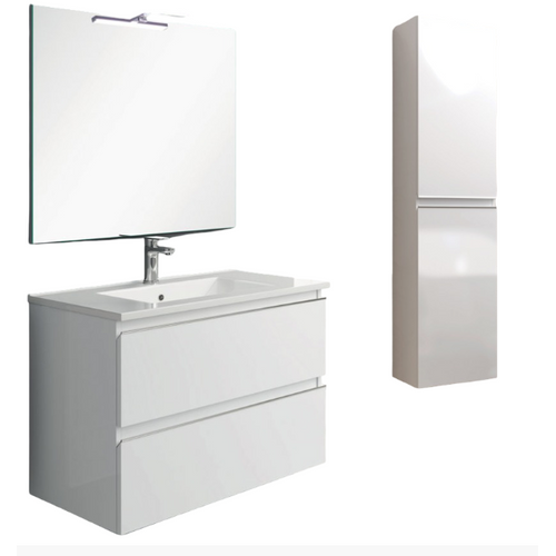 Meuble De Salle De Bain 80cm Simple Vasque + Colonne De Rangement - Balea - Blanc