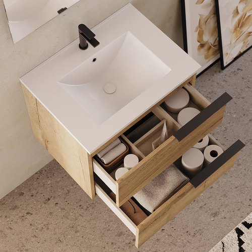 Meuble De Salle De Bain 60cm - 2 Tiroirs - Roble (chêne Clair) - King