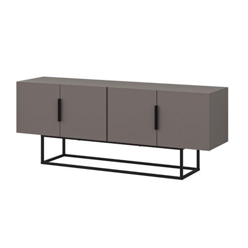 Meuble TV 4 Portes Couleur Moka Et Pieds En Métal - L140 Cm