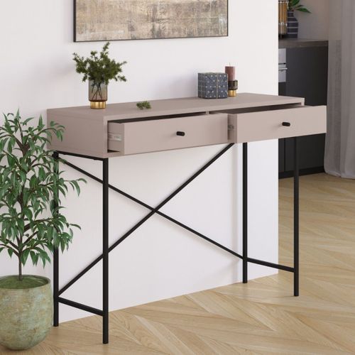 Console 2 Tiroirs Couleur Moka Et Pieds En Métal - L110 Cm