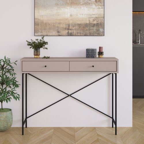 Console 2 Tiroirs Couleur Moka Et Pieds En Métal - L110 Cm