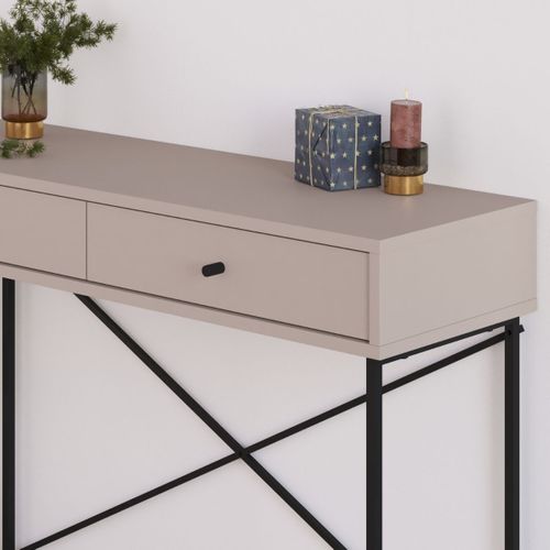 Console 2 Tiroirs Couleur Moka Et Pieds En Métal - L110 Cm