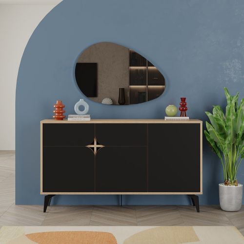 Buffet 3 Portes Avec Pieds En Métal L140 Cm