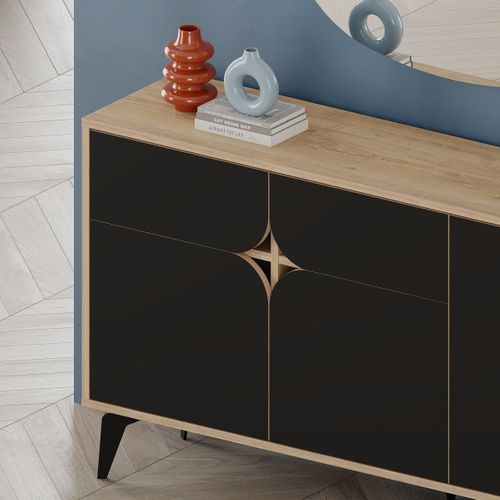 Buffet 3 Portes Avec Pieds En Métal L140 Cm