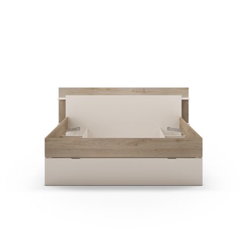 Lit 160x200 cm avec rangements ALBAN imitation sable/chêne