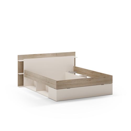 Lit 160x200 cm avec rangements ALBAN imitation sable/chêne
