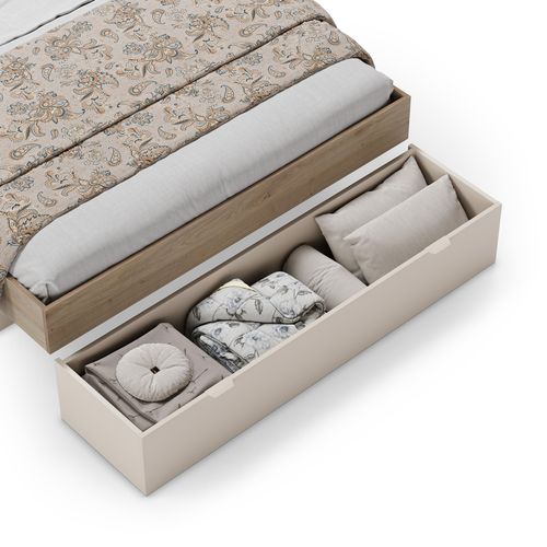 Lit 160x200 cm avec rangements ALBAN imitation sable/chêne