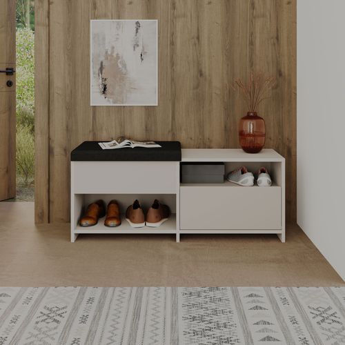 Banc D'entrée Avec Rangement à Chaussures 1 Porte En Bois Et Tissu L120cm