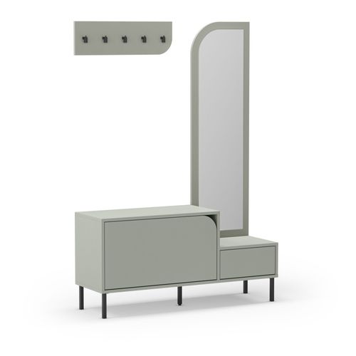 Meuble D'entrée 2 Portes Avec Miroir Et Portant En Bois Et Métal H172cm