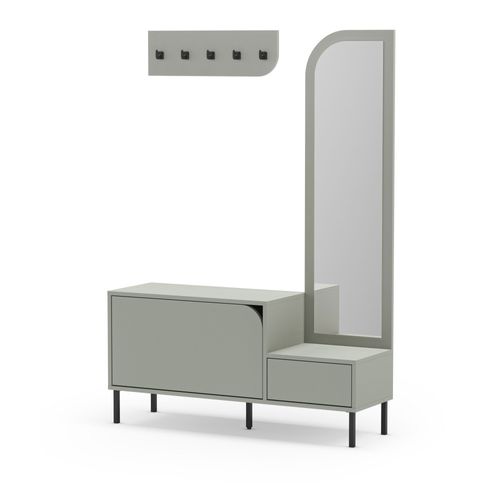 Meuble D'entrée 2 Portes Avec Miroir Et Portant En Bois Et Métal H172cm