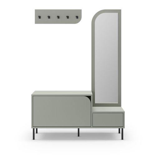 Meuble D'entrée 2 Portes Avec Miroir Et Portant En Bois Et Métal H172cm