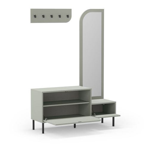 Meuble D'entrée 2 Portes Avec Miroir Et Portant En Bois Et Métal H172cm