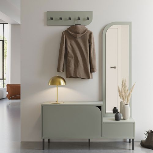 Meuble D'entrée 2 Portes Avec Miroir Et Portant En Bois Et Métal H172cm