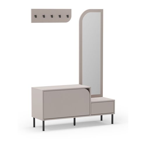 Meuble D'entrée 2 Portes Avec Miroir Et Portant En Bois Et Métal H172cm