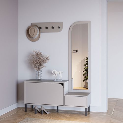 Meuble D'entrée 2 Portes Avec Miroir Et Portant En Bois Et Métal H172cm