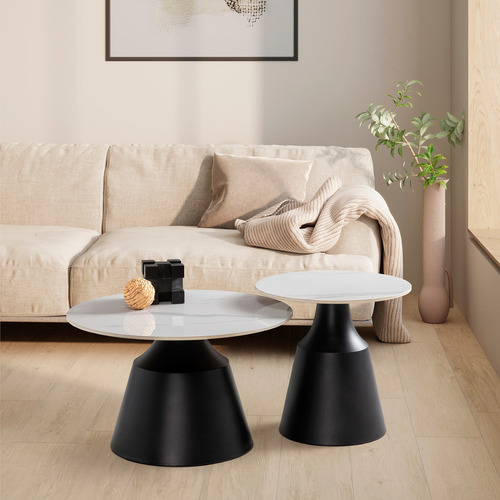 Lot De 2 Tables Basse Rondes Blanc Brillant