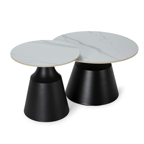 Lot De 2 Tables Basse Rondes Blanc Brillant