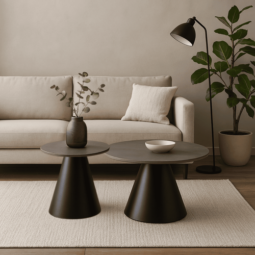 Lot De 2 Tables Basse Rondes Gris