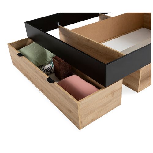 Lit 140x190 cm avec rangements ALBAN imitation noir/chêne