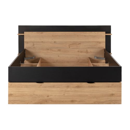 Lit 140x190 cm avec rangements ALBAN imitation noir/chêne