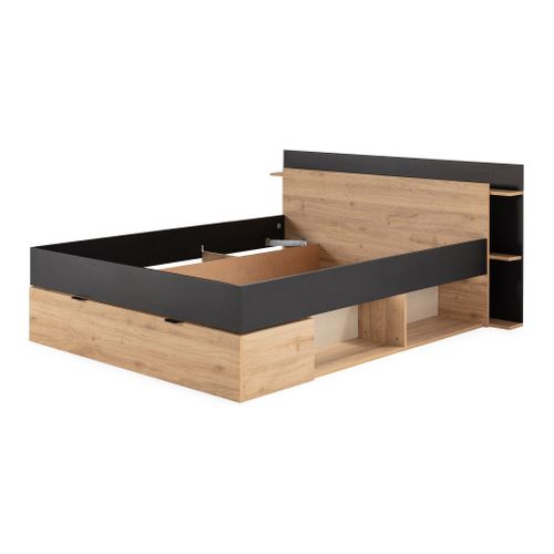 Lit 140x190 cm avec rangements ALBAN imitation noir/chêne