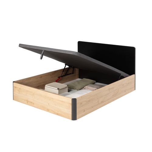 Lit coffre 160x200 cm BROOKLYN imitation chêne/noir