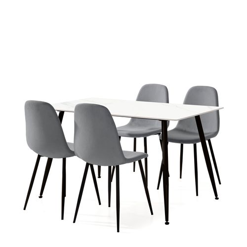 Ensemble table + 4 chaises MINKA en tissu velours côtelé gris