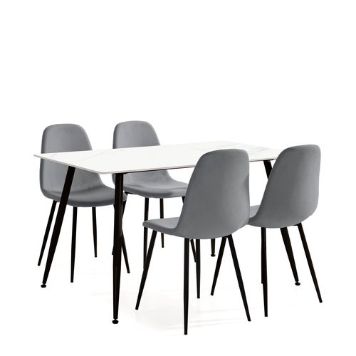 Ensemble table + 4 chaises MINKA en tissu velours côtelé gris