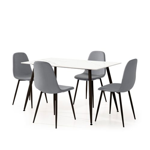 Ensemble table + 4 chaises MINKA en tissu velours côtelé gris