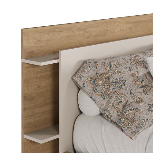 Lit coffre avec sommier relevable 140x190 cm AMELIE imitation chêne et crème