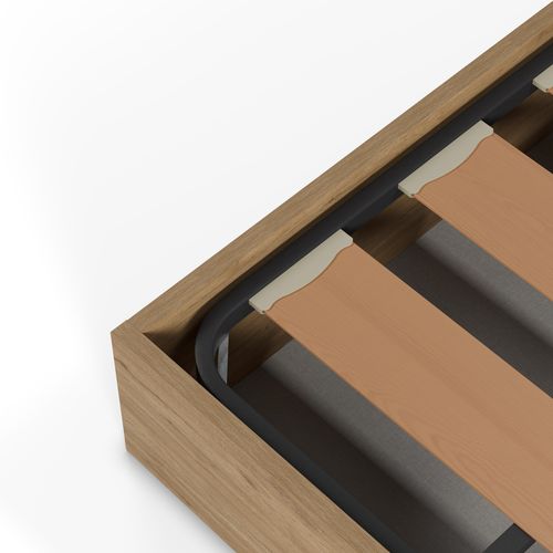 Lit coffre avec sommier relevable 140x190 cm AMELIE imitation chêne et crème