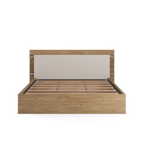 Lit coffre avec sommier relevable 140x190 cm AMELIE imitation chêne et crème