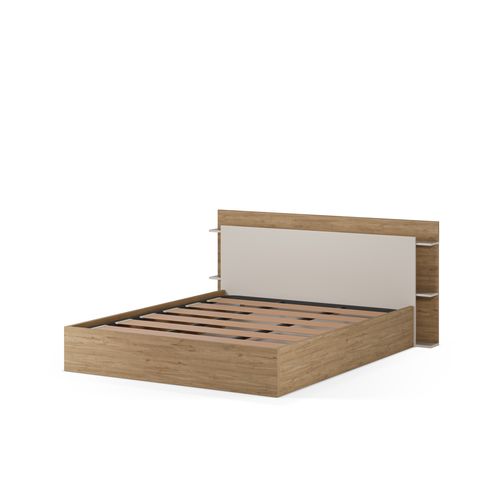 Lit coffre avec sommier relevable 140x190 cm AMELIE imitation chêne et crème