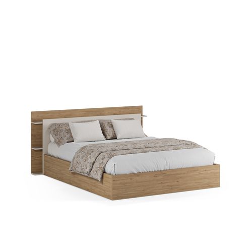 Lit coffre avec sommier relevable 140x190 cm AMELIE imitation chêne et crème