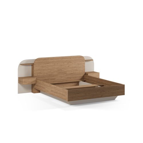 Lit 160x200cm chevets intégrés DORIAN imitation chêne et crême