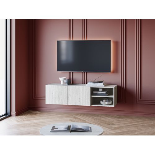 Meuble TV 140cm suspendu CHARLES effet travertin