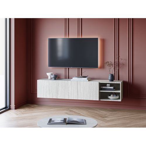 Meuble TV 180cm suspendu CHARLES effet travertin