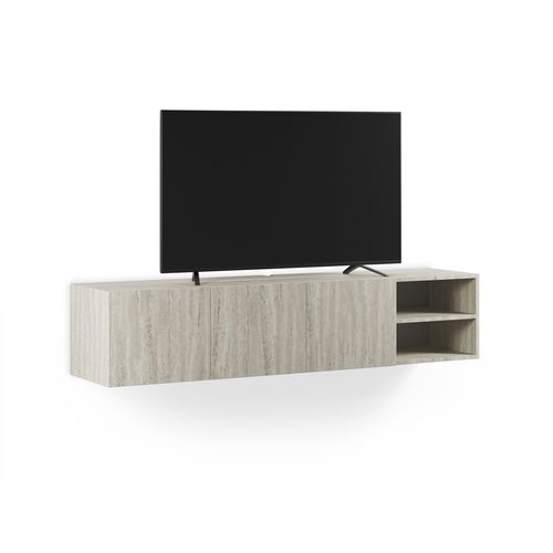 Meuble TV 180cm suspendu CHARLES effet travertin