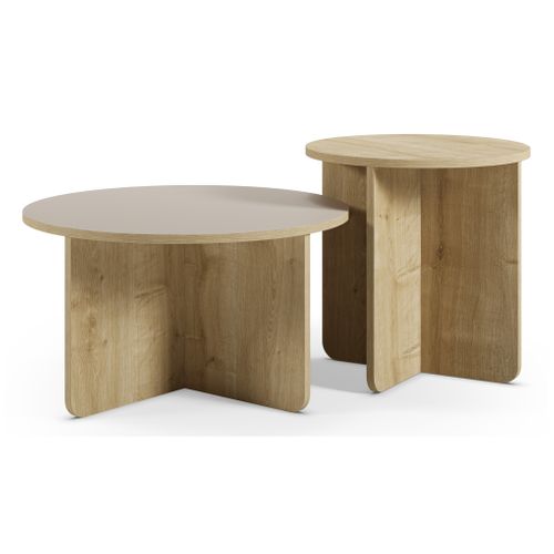 Lot de 2 tables basses HILLARY imitation chêne