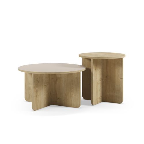 Lot de 2 tables basses HILLARY imitation chêne