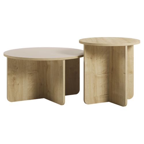 Lot de 2 tables basses HILLARY imitation chêne