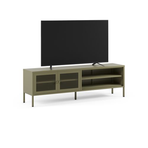 Meuble TV En Métal Vert Kaki 2 Portes, 160 Cm - Latem