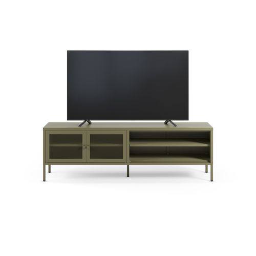 Meuble TV En Métal Vert Kaki 2 Portes, 160 Cm - Latem