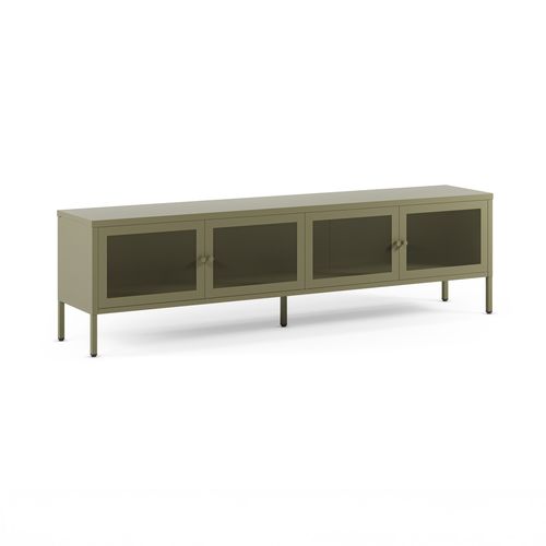 Meuble TV En Métal Vert Kaki 4 Portes, 160 Cm - Latem
